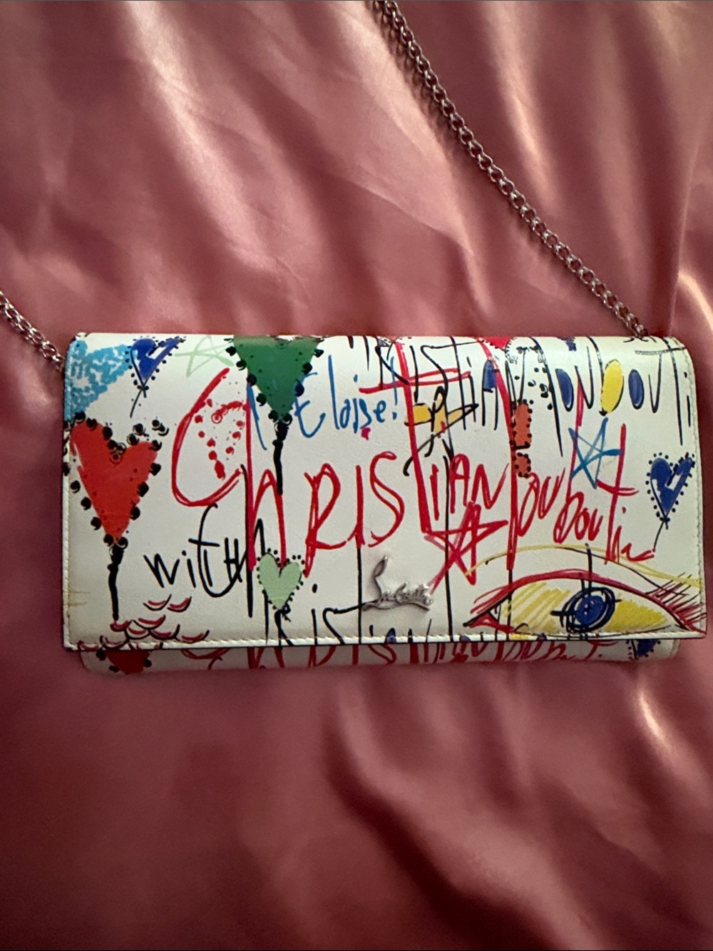 Christian Louboutin White Graffiti Print Wedge Sandals and clutch bag - Picture 2 of 9